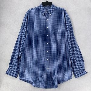 Eddie‎ Bauer Long Sleeve Button Blue White Plaid Checkered Shirt Mens Lg